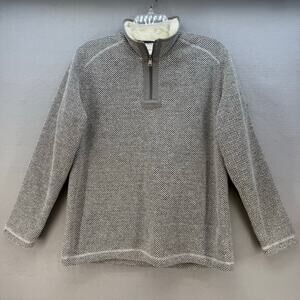 Orvis Pullover Fleece Men's L Gray Cream 1/4 Zip Grey Sherpa Lined Jacket
